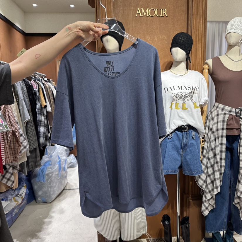 AMOUR韓國直郵㊣女裝新品時尚推薦熱賣休閑人氣25春夏T恤AMOURT恤圖色2