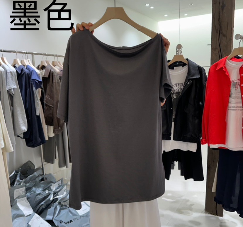 AVECNOUS韓國直郵㊣女裝新款人氣時尚熱賣休閑T恤不含腰帶露肩AVECNOUST恤圖色2