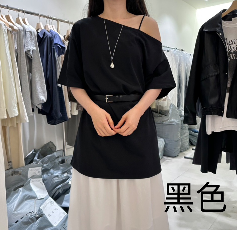 AVECNOUS韓國直郵㊣女裝新款人氣時尚熱賣休閑T恤不含腰帶露肩AVECNOUST恤圖色3