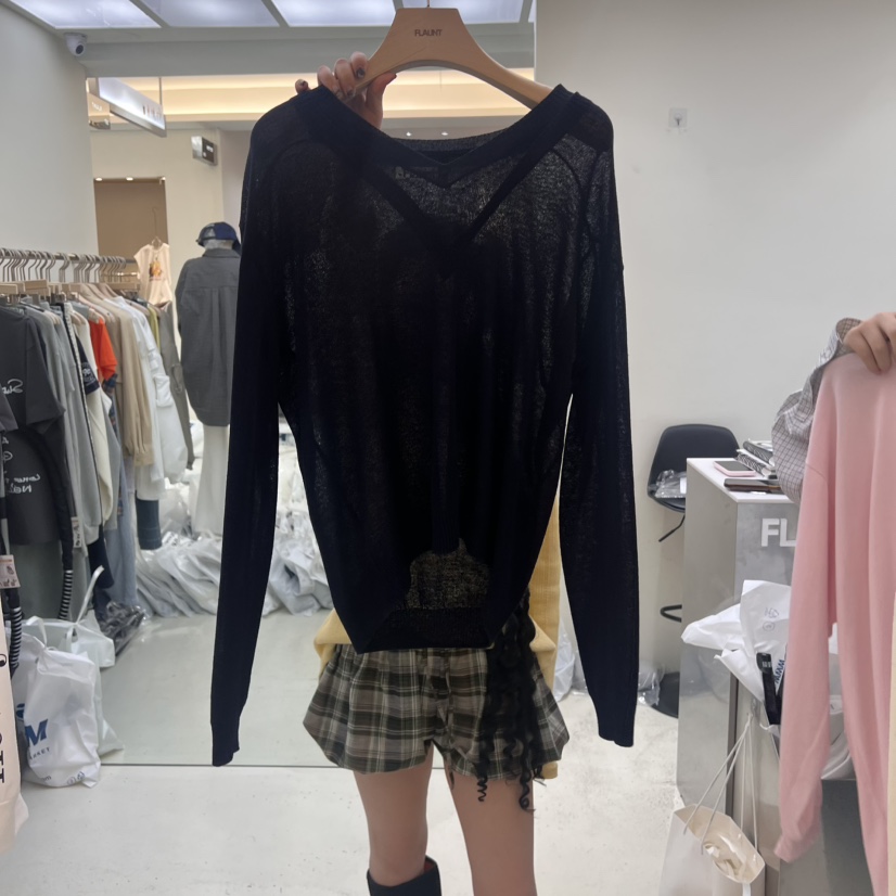 FLAUNT韓國直郵㊣東大門實拍女裝新款熱賣休閑25春夏針織衫雙V領FLAUNT針織衫圖色4