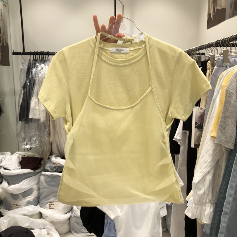 YUNBAL直郵韓國代購㊣女裝新品熱賣休閑25春夏時尚T恤歐根紗YUNBALT恤