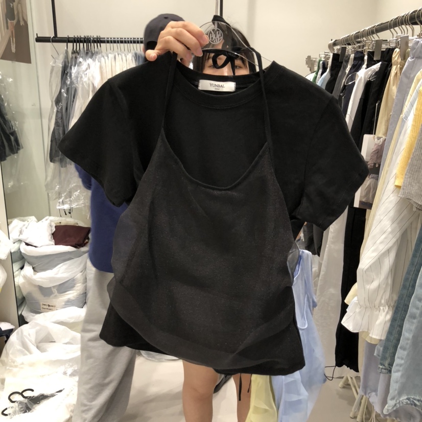 YUNBAL直郵韓國代購㊣女裝新品熱賣休閑25春夏時尚T恤歐根紗YUNBALT恤圖色3