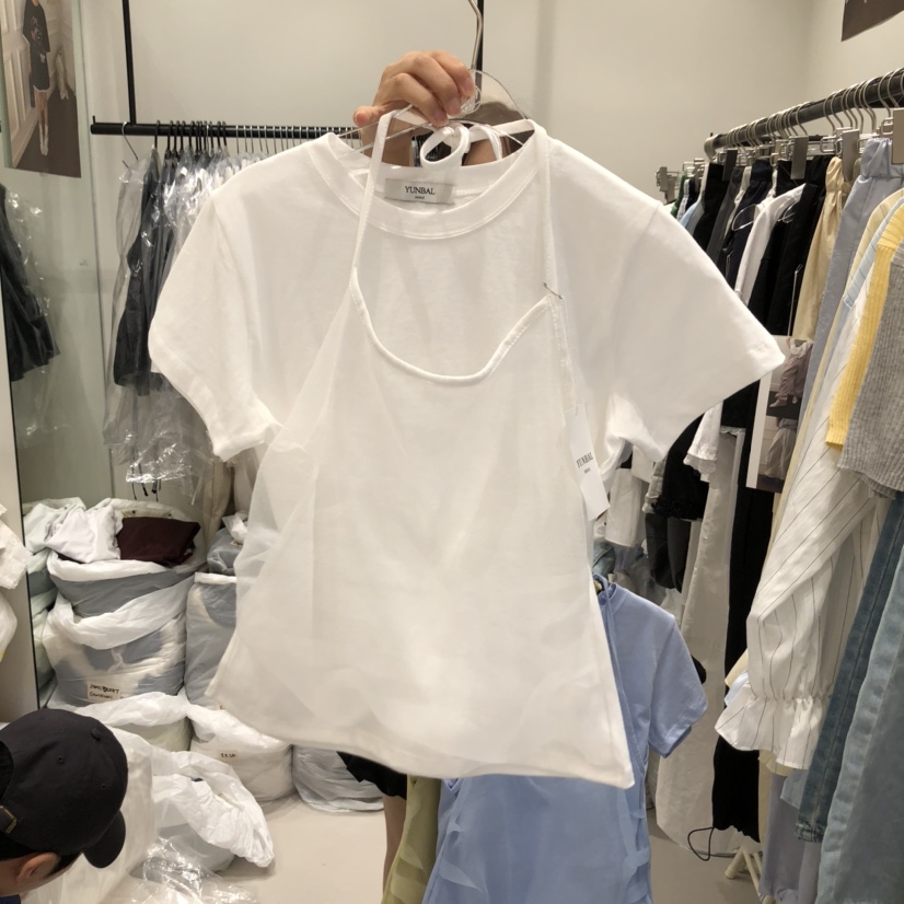 YUNBAL直郵韓國代購㊣女裝新品熱賣休閑25春夏時尚T恤歐根紗YUNBALT恤圖色4