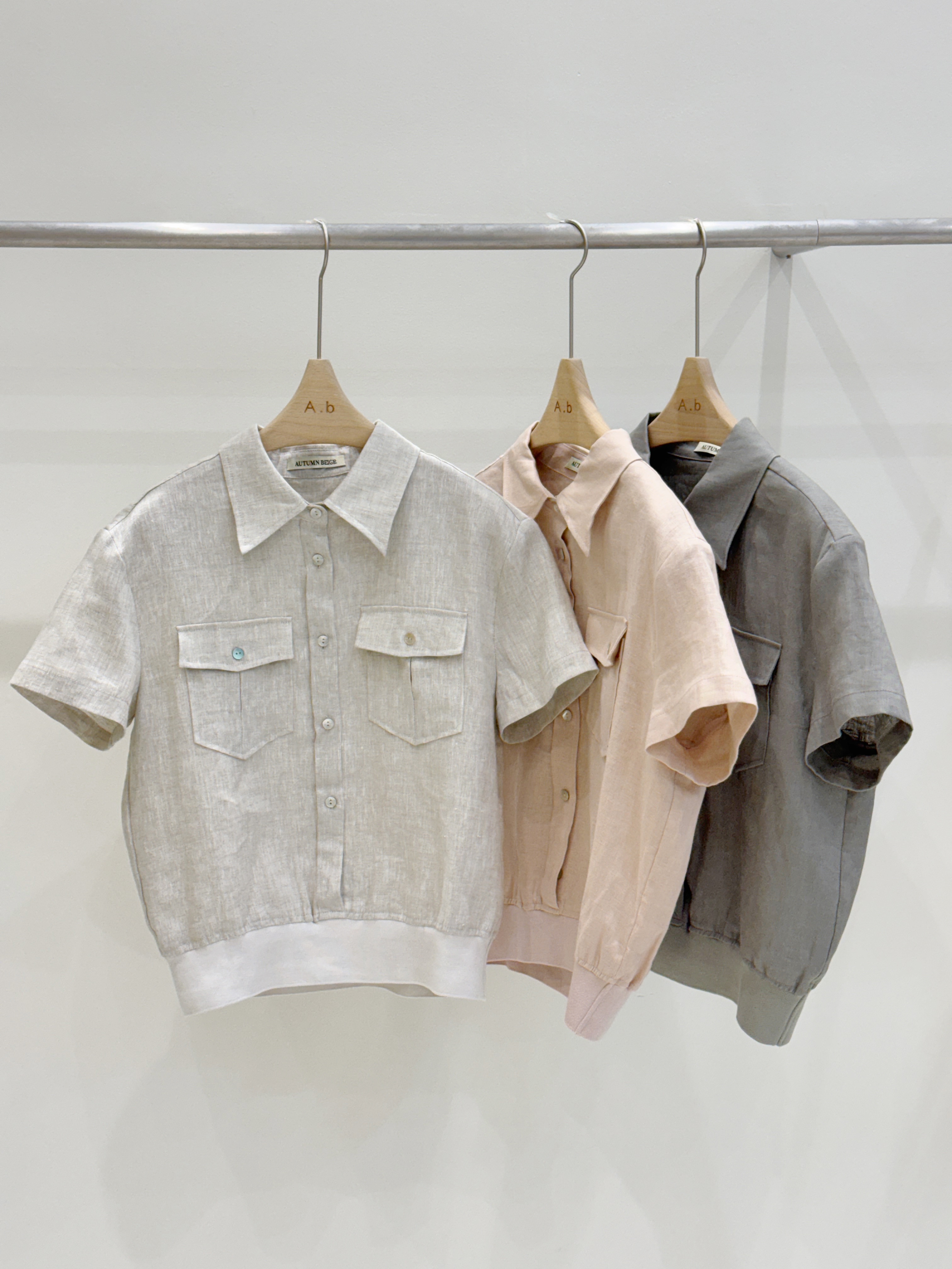 AUTUMN BEIGE PLUS直郵韓國代購㊣女裝新品時尚人氣夾克亞麻A.b/AUTUMN BEIGE-無夾克
