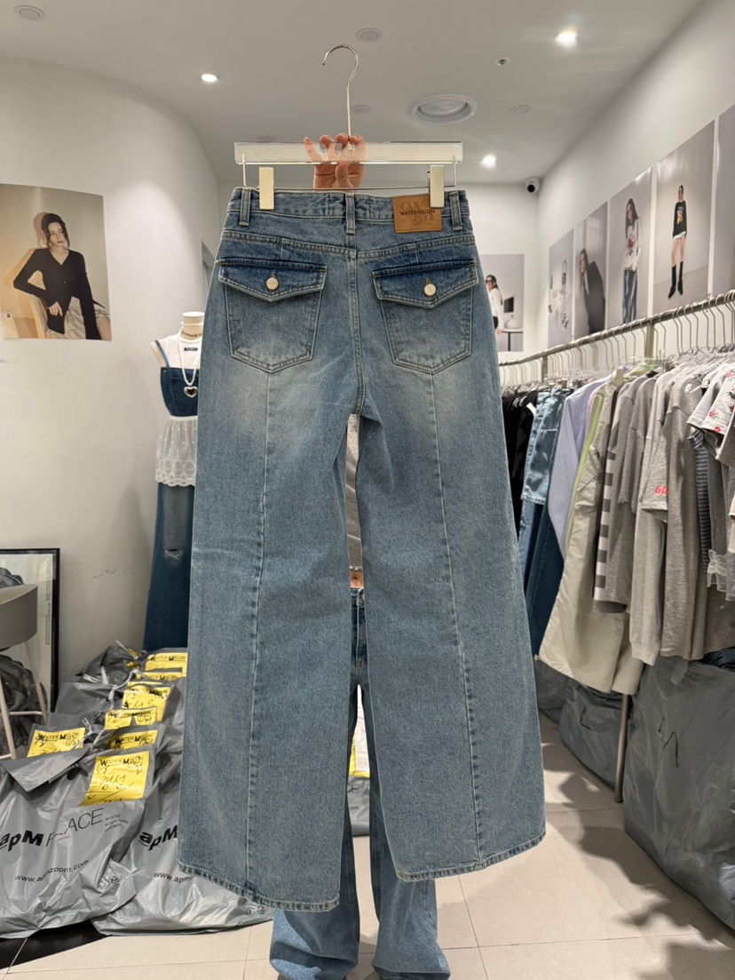 WATERMELON韓國直郵㊣女裝新款時尚熱賣推薦休閑牛仔褲口袋STATEMENT牛仔褲