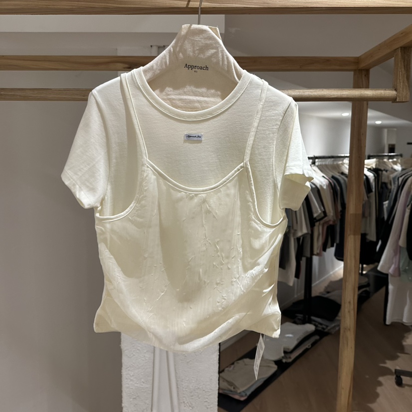 APPROACH0.1韓國直郵㊣女裝新品推薦休閑人氣T恤假兩件透明APPROACH0.1T恤圖色2