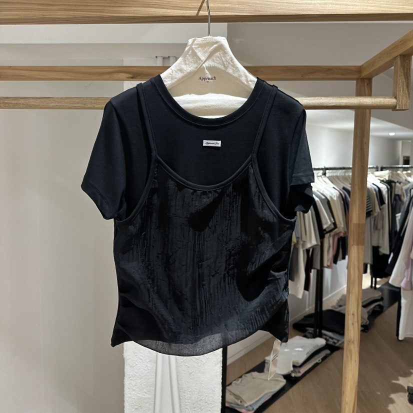 APPROACH0.1韓國直郵㊣女裝新品推薦休閑人氣T恤假兩件透明APPROACH0.1T恤圖色3