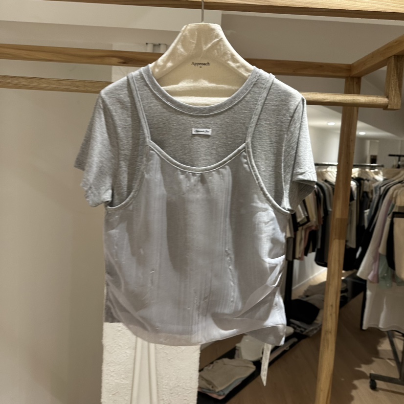 APPROACH0.1韓國直郵㊣女裝新品推薦休閑人氣T恤假兩件透明APPROACH0.1T恤圖色4