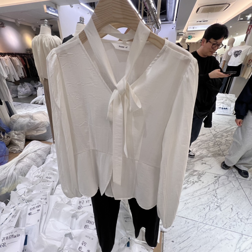 HOUSE OF/DE MERRY直郵韓國代購㊣女裝新品休閑襯衫蕾絲衫含飄帶HOUSE OF/DE MERRY襯衫/蕾絲衫