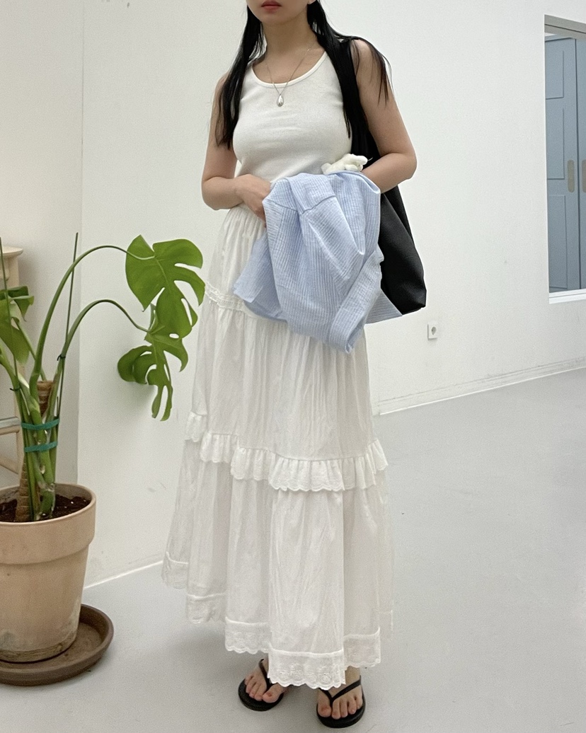 ALLVIBE東大門直郵女士新品25春夏真品人氣休閑時尚長裙蕾絲ALLVIBE長裙
