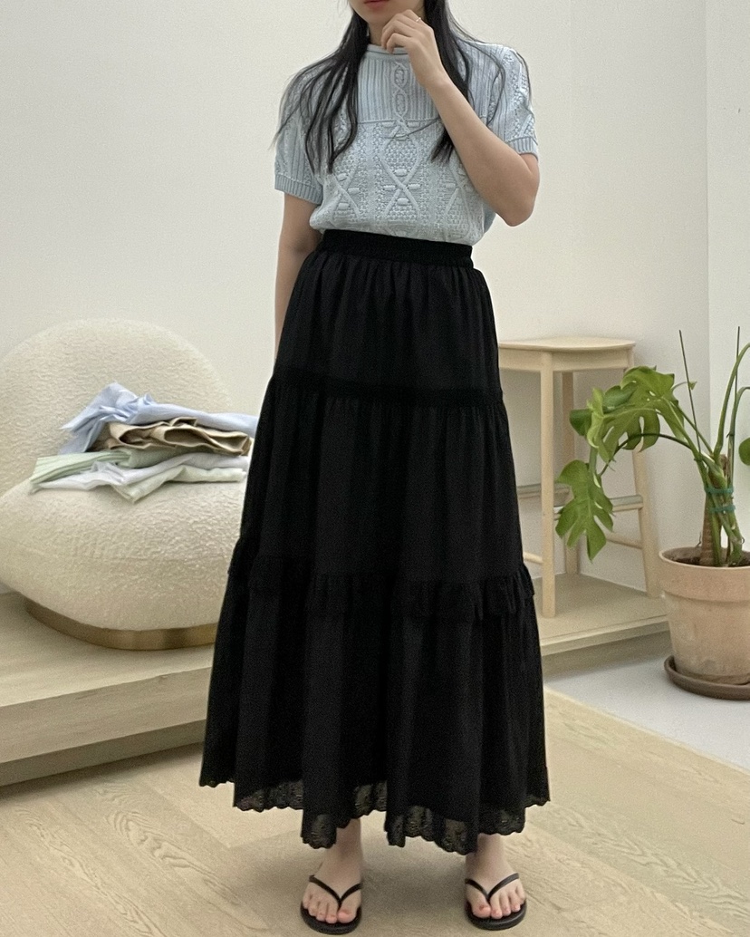 ALLVIBE東大門直郵女士新品25春夏真品人氣休閑時尚長裙蕾絲ALLVIBE長裙