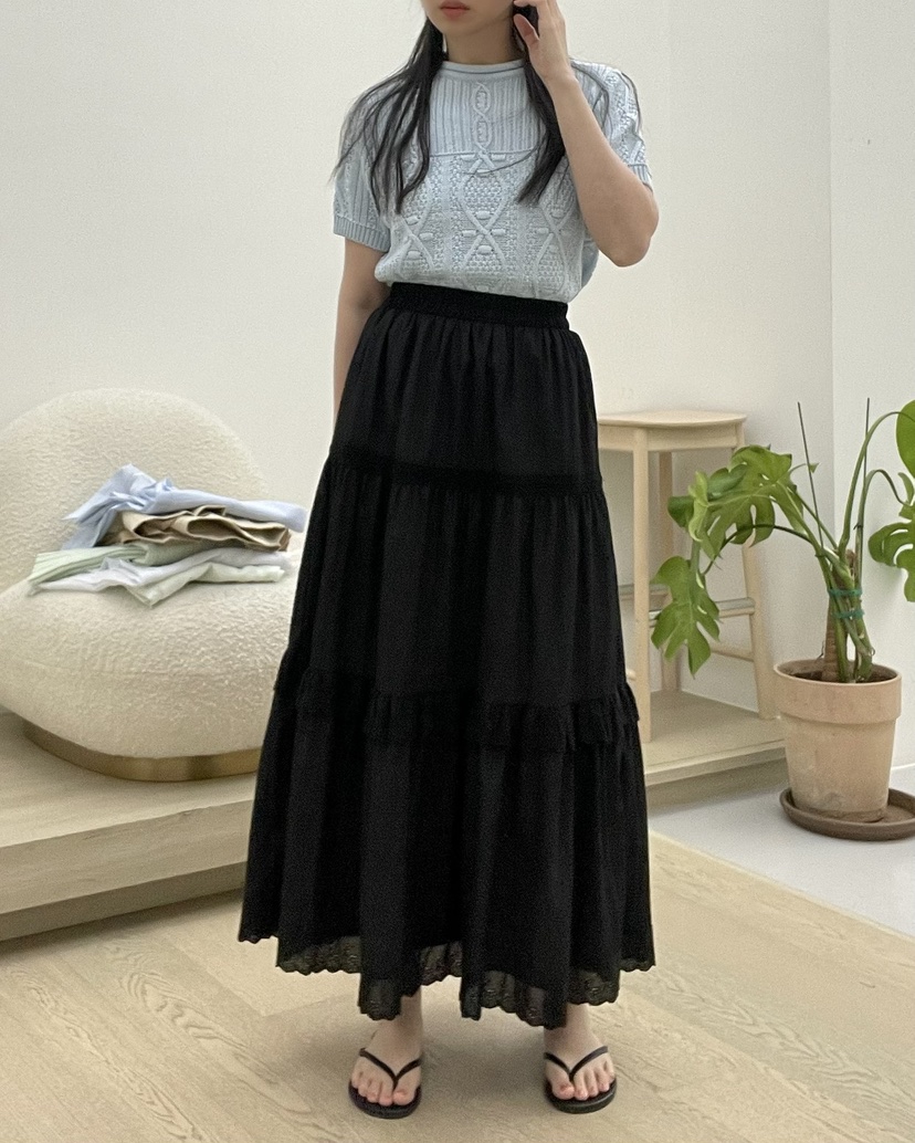 ALLVIBE東大門直郵女士新品25春夏真品人氣休閑時尚長裙蕾絲ALLVIBE長裙