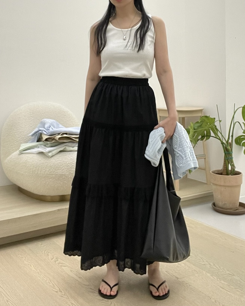 ALLVIBE東大門直郵女士新品25春夏真品人氣休閑時尚長裙蕾絲ALLVIBE長裙圖色2