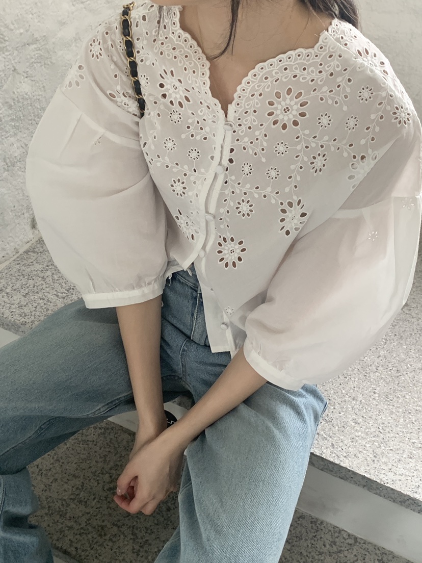 LOGARDEN韓國代購女士新款休閑25春夏人氣時尚職業襯衫蕾絲衫LO GARDEN襯衫/蕾絲衫