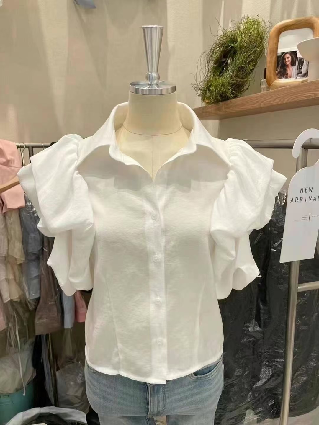 THE BARBARA韓國直郵女裝新品休閑職業推薦襯衫蕾絲衫泡泡袖THE BARBARA襯衫/蕾絲衫