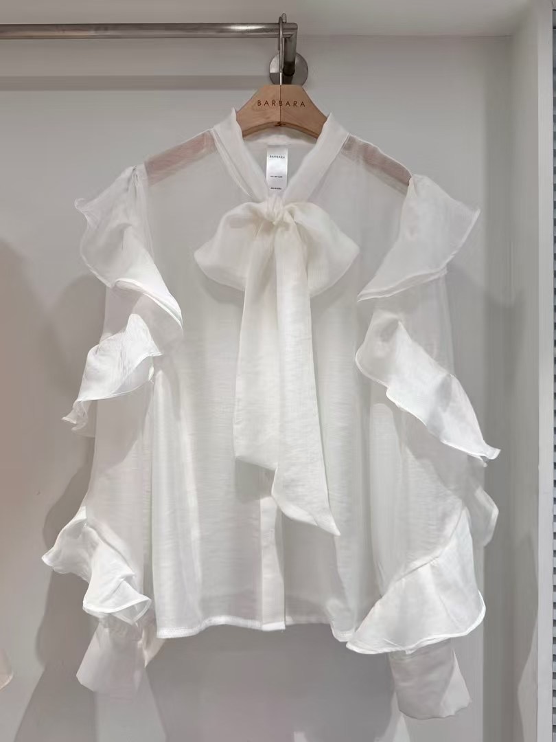 THE BARBARA東大門代購女士新品時尚襯衫蕾絲衫荷葉邊蝴蝶結透明THE BARBARA襯衫/蕾絲衫圖色2
