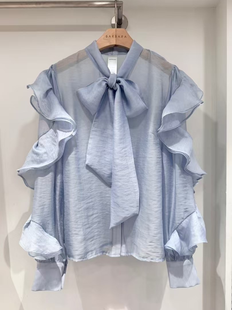 THE BARBARA東大門代購女士新品時尚襯衫蕾絲衫荷葉邊蝴蝶結透明THE BARBARA襯衫/蕾絲衫圖色3