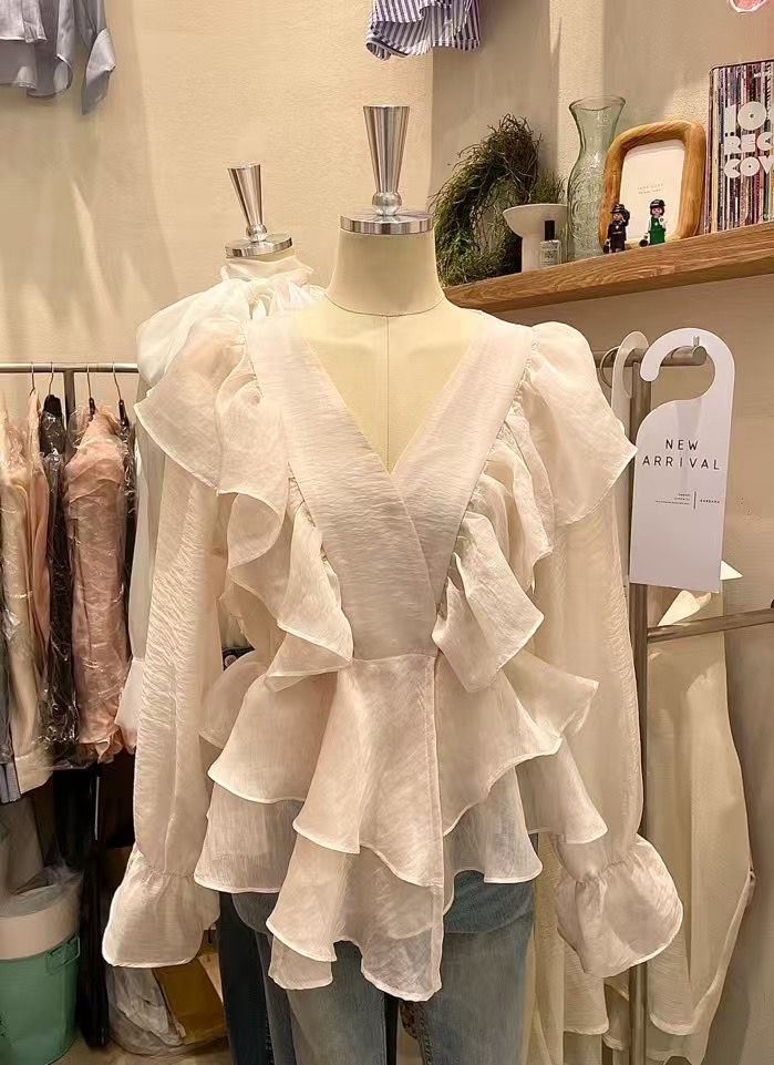 THE BARBARA韓國直郵女士新品推薦時尚襯衫蕾絲衫荷葉邊透視THE BARBARA襯衫/蕾絲衫圖色4