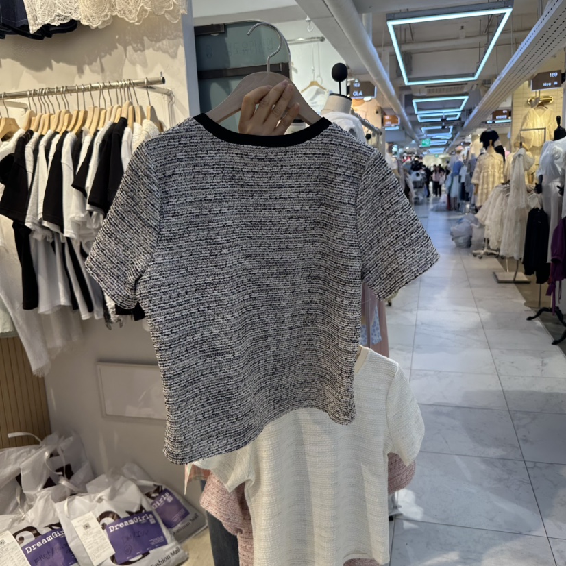 DREAM GIRIS韓國直郵㊣東大門實拍女裝新品休閑熱賣T恤粗花呢DREAM GIRIS/HOT PLACET恤