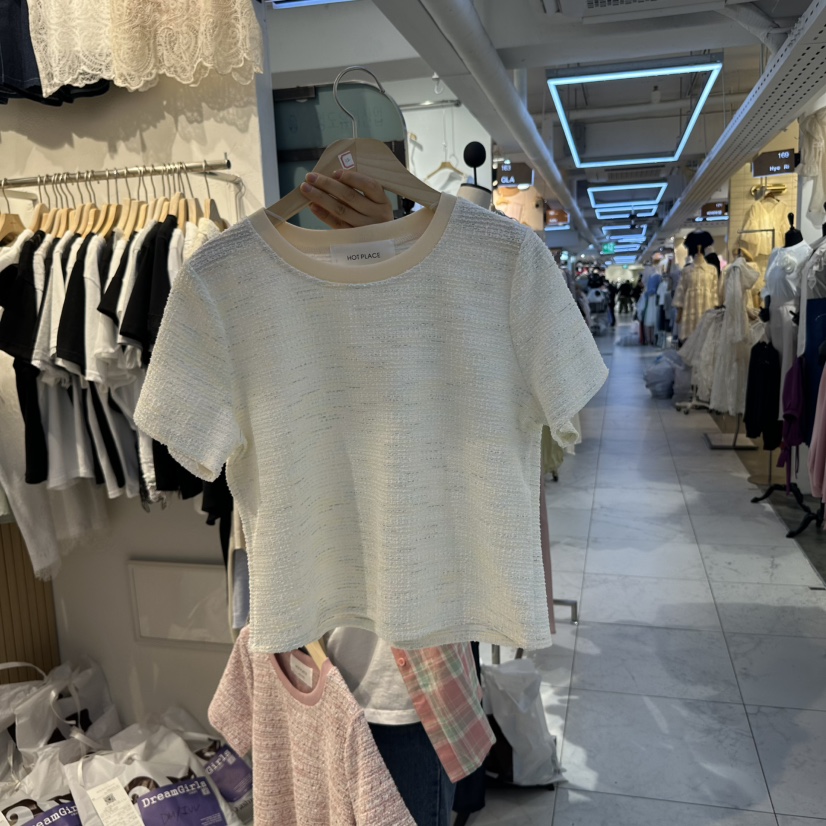 DREAM GIRIS韓國直郵㊣東大門實拍女裝新品休閑熱賣T恤粗花呢DREAM GIRIS/HOT PLACET恤