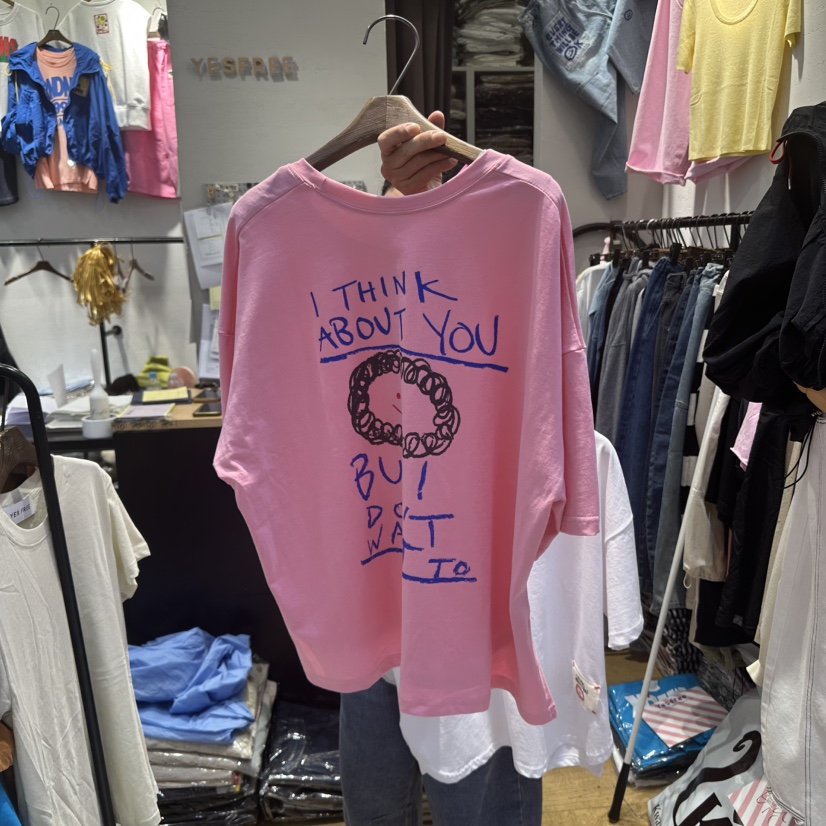 YESFREE直郵韓國代購㊣女裝新品熱賣人氣時尚休閑25春夏T恤YESFREET恤圖色2