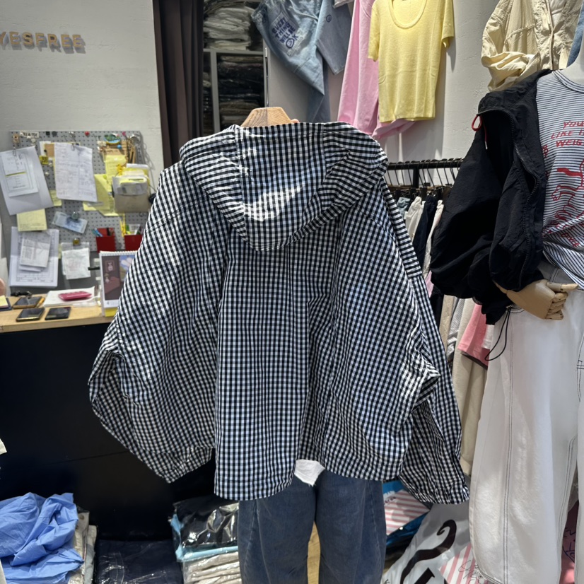 YESFREE韓國直郵㊣東大門實拍女裝新品熱賣人氣夾克連帽衫格紋YESFREE夾克