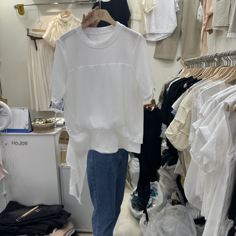 HOJAE韓國㊣直郵東大門代購女裝新品休閑推薦熱賣人氣25春夏T恤MID-LEVEL JUMPT恤圖色2