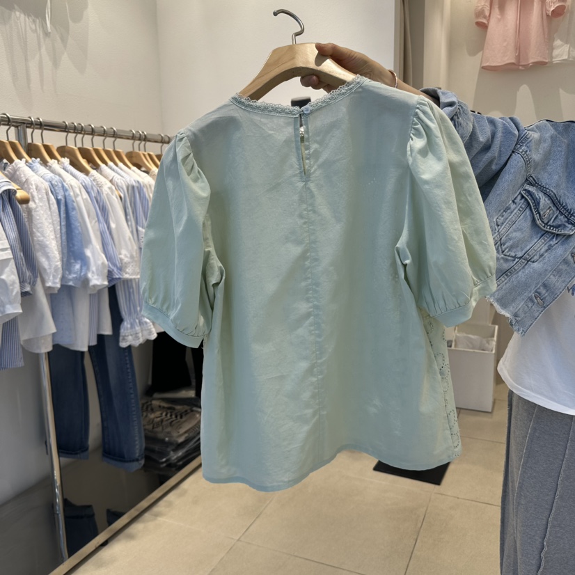 2nd B-S直郵韓國代購㊣女裝新款25春夏人氣襯衫蕾絲衫刺繡2nd B-S襯衫/蕾絲衫
