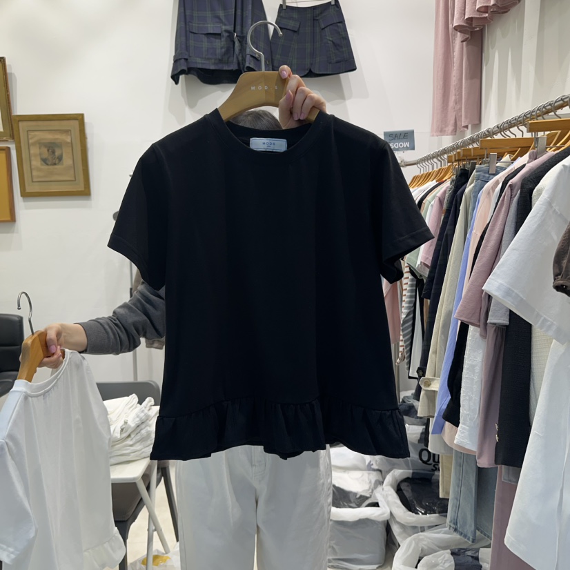 MODS-Q韓國㊣直郵東大門代購女裝新款人氣推薦25春夏T恤荷葉邊MODS-QT恤圖色2