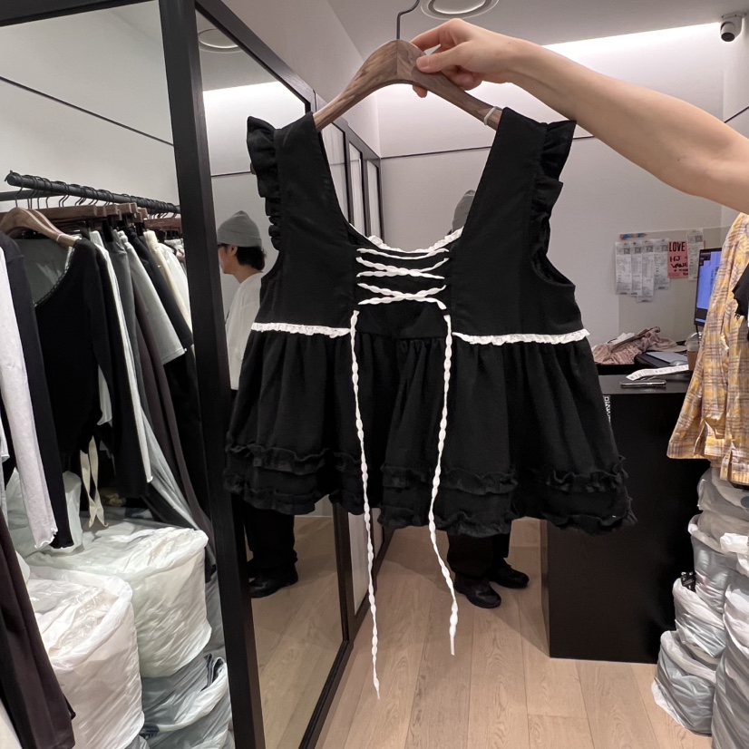 LOVE PULL韓國直郵㊣東大門實拍女裝新款休閑吊帶背心蝴蝶結LOVE PULL吊帶/背心