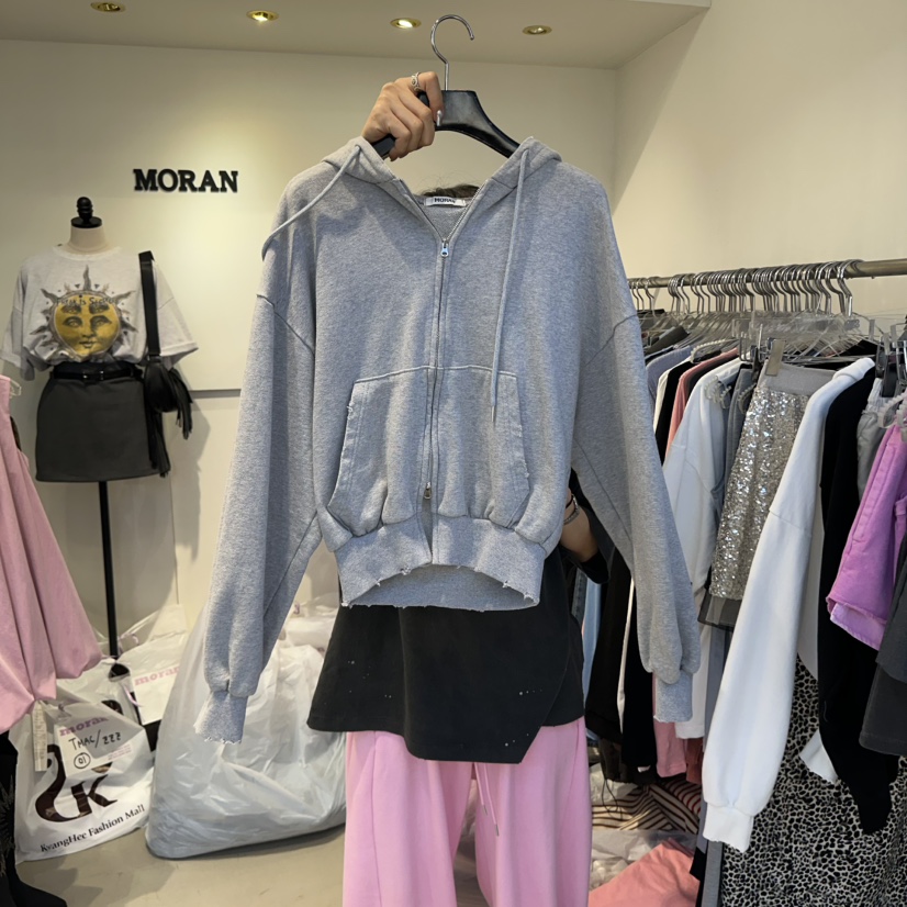MORAN韓國直郵㊣東大門實拍女裝新款25春夏熱賣衛衣連帽衫拉鏈MORAN/MOSCO衛衣圖色2