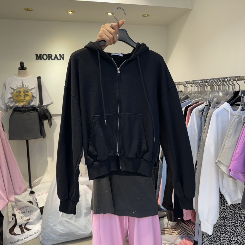 MORAN韓國直郵㊣東大門實拍女裝新款25春夏熱賣衛衣連帽衫拉鏈MORAN/MOSCO衛衣圖色3