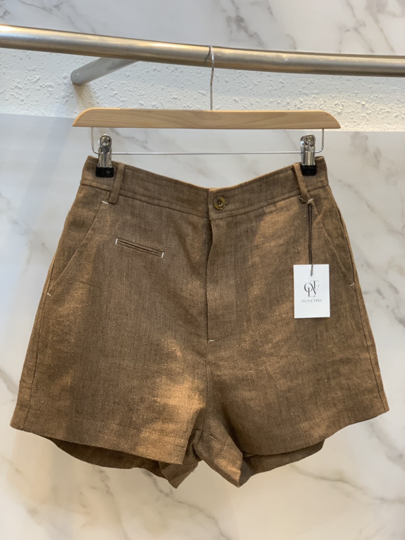 OLIVE TrEE直郵韓國代購㊣女裝新款時尚推薦休閑25春夏短褲亞麻OLIVE TrEE短褲圖色2