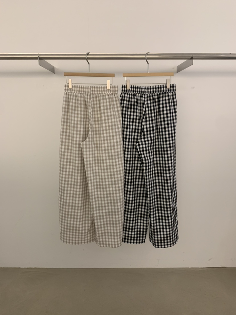 UNDER KEY直郵韓國代購㊣女裝新款時尚休閑休閑褲格紋亞麻UNDER KEY休閑褲