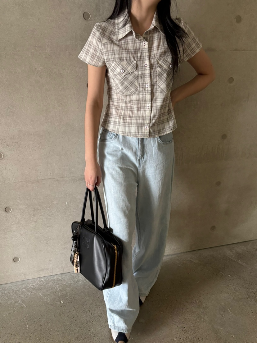 Verbena韓國直郵㊣女裝新款推薦25春夏熱賣休閑襯衫蕾絲衫格紋Verbena襯衫/蕾絲衫