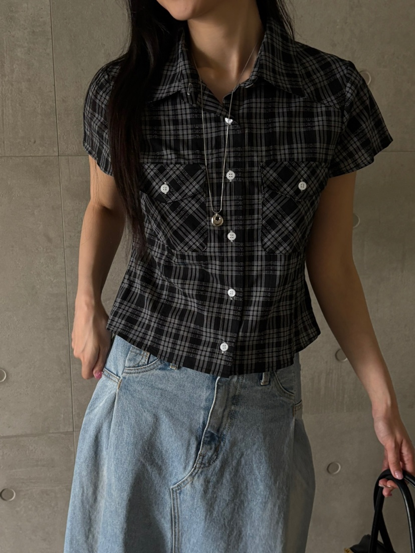 Verbena韓國直郵㊣女裝新款推薦25春夏熱賣休閑襯衫蕾絲衫格紋Verbena襯衫/蕾絲衫