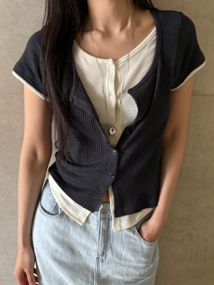 Verbena韓國㊣直郵東大門代購女裝新款推薦針織衫假兩件開衫Verbena針織衫