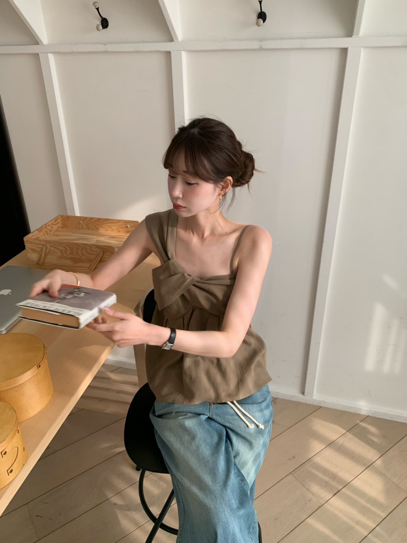 ALATE韓國㊣直郵東大門代購女裝新品熱賣人氣推薦吊帶背心亞麻LEGACY吊帶/背心