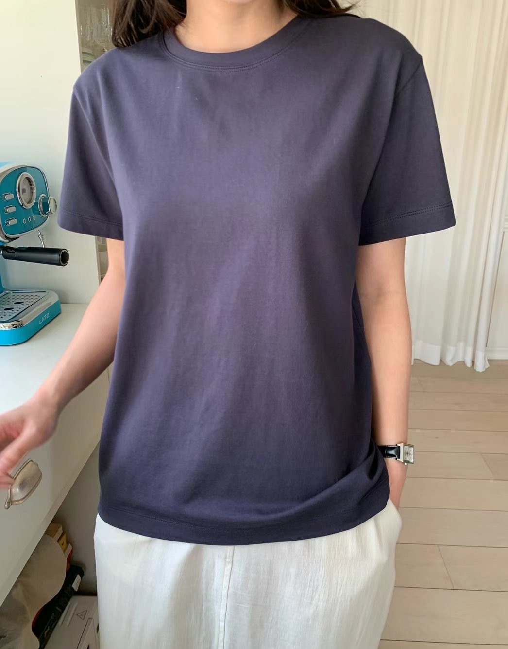 ALLU東大門代購女士新款25春夏時尚人氣休閑熱賣推薦真品T恤ALLUT恤圖色4海軍藍