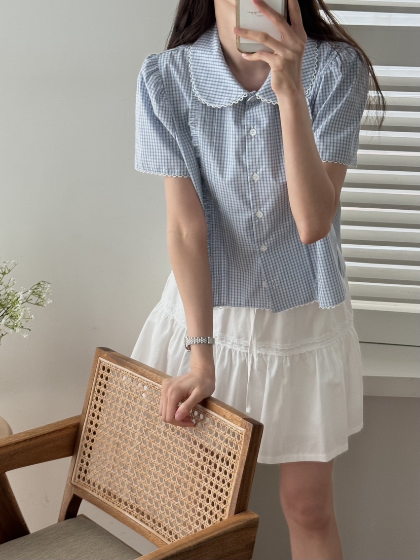 TIZZI韓國㊣直郵東大門代購女裝新款時尚休閑襯衫蕾絲衫荷葉邊TIZZI襯衫/蕾絲衫