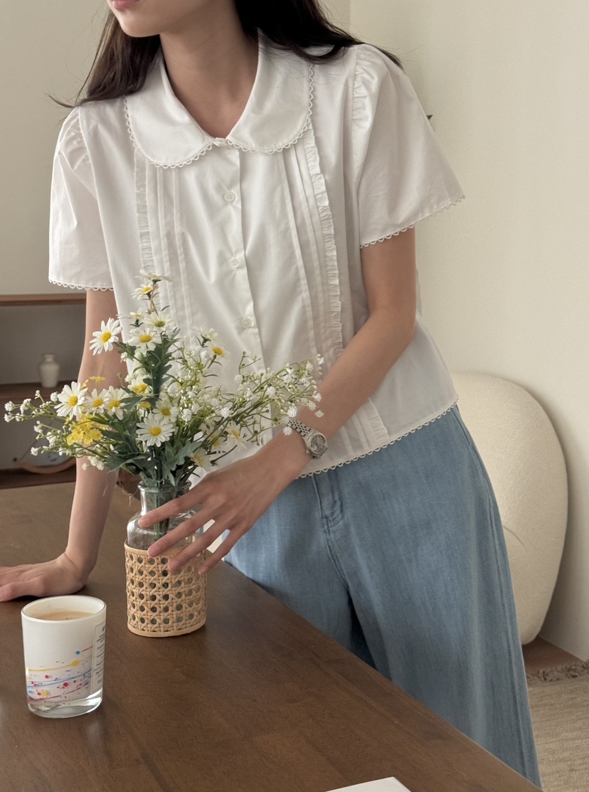 TIZZI韓國㊣直郵東大門代購女裝新款時尚休閑襯衫蕾絲衫荷葉邊TIZZI襯衫/蕾絲衫