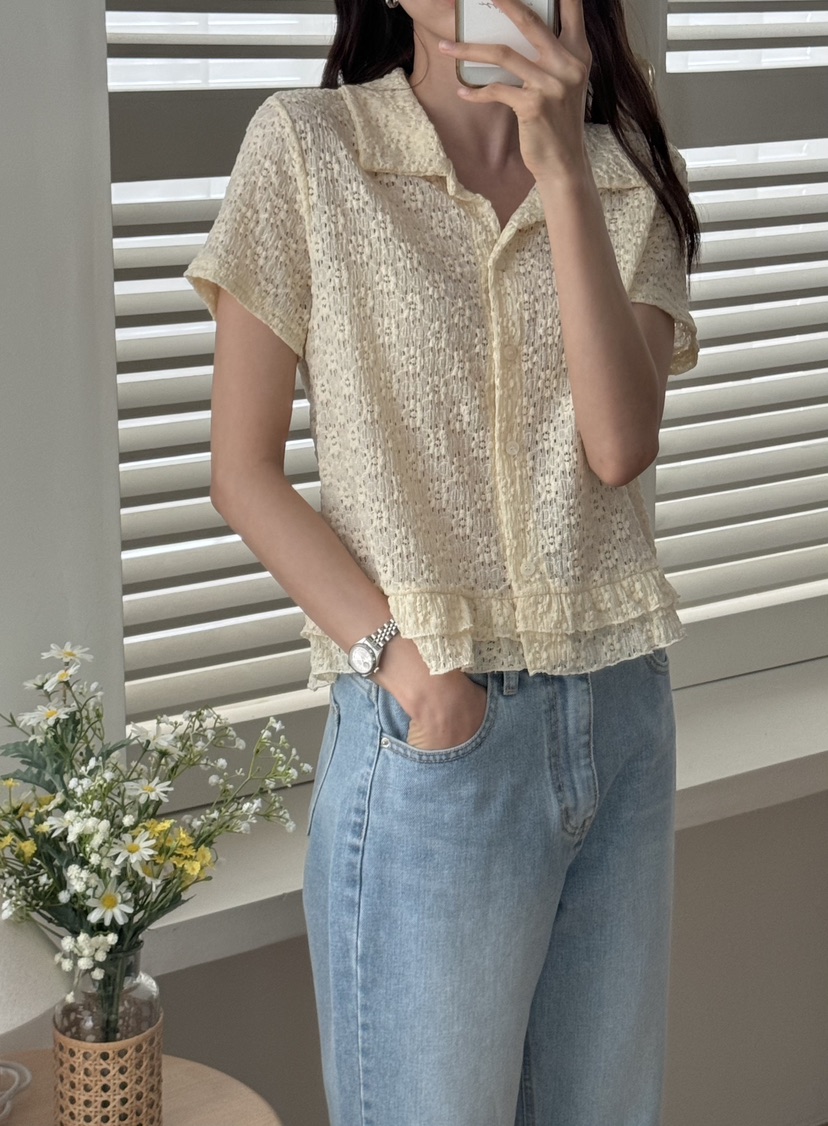 TIZZI韓國直郵㊣女裝新款25春夏休閑熱賣推薦襯衫蕾絲衫開衫TIZZI襯衫/蕾絲衫