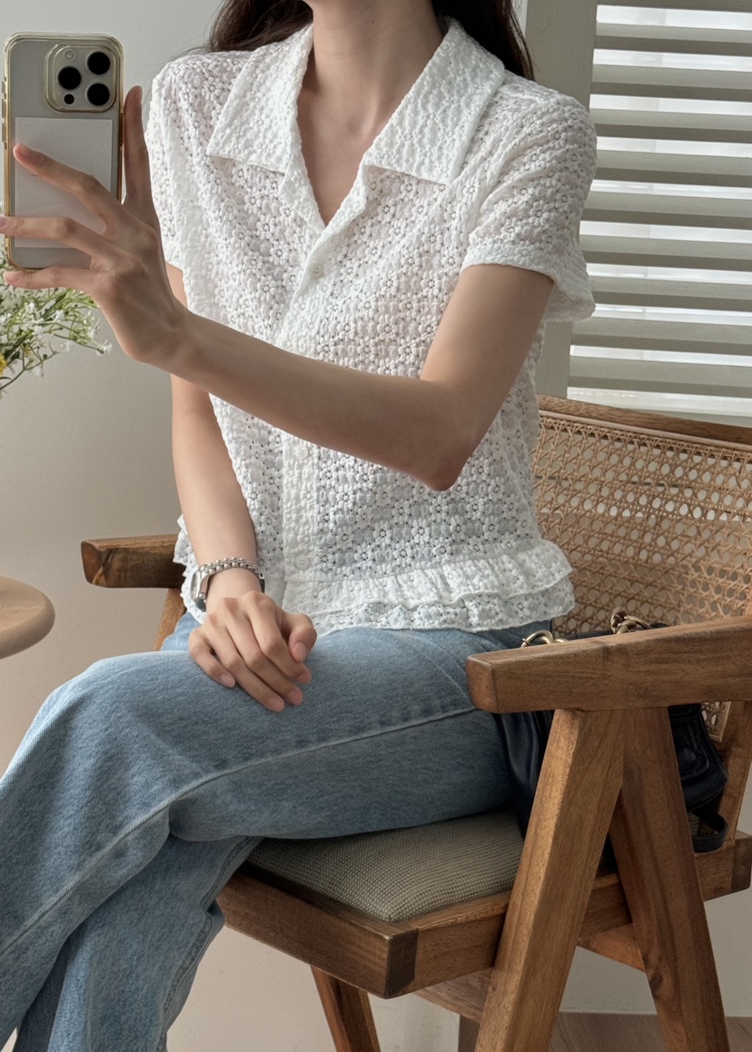 TIZZI韓國直郵㊣女裝新款25春夏休閑熱賣推薦襯衫蕾絲衫開衫TIZZI襯衫/蕾絲衫