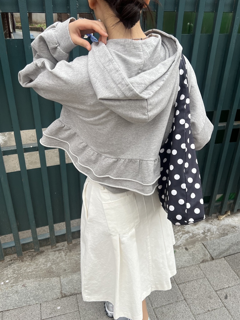 SUNDER MARKET韓國㊣直郵東大門代購女裝新品熱賣夾克荷葉邊兜帽SUNDER MARKET夾克