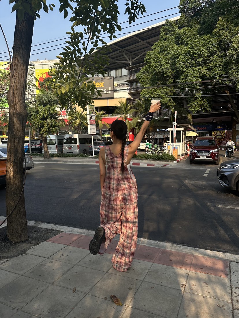 SUNDER MARKET韓國直郵㊣女裝新品熱賣時尚人氣背帶褲格紋SUNDER MARKET背帶褲