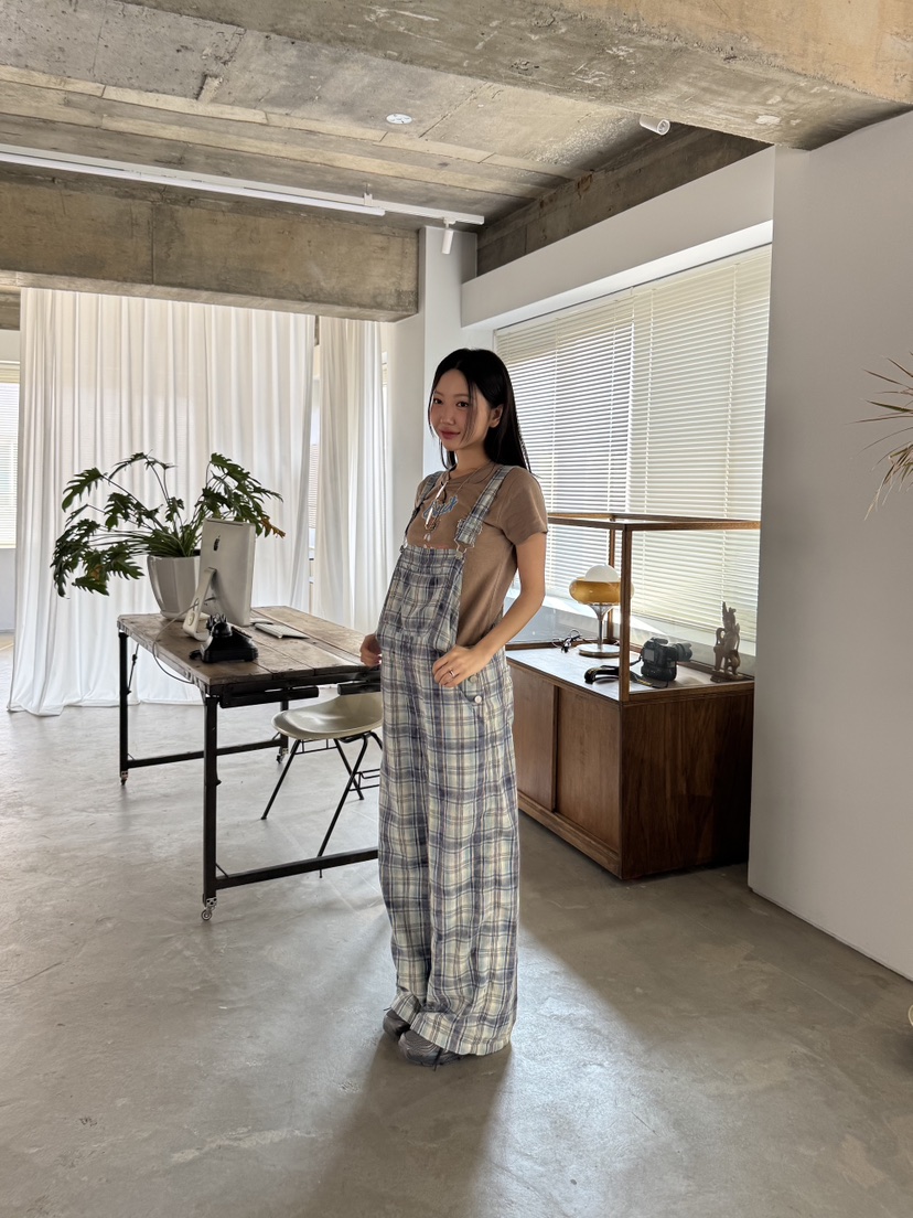 SUNDER MARKET韓國直郵㊣女裝新品熱賣時尚人氣背帶褲格紋SUNDER MARKET背帶褲