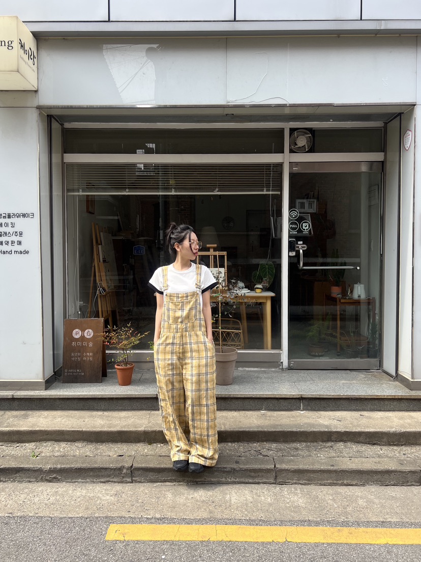 SUNDER MARKET韓國直郵㊣女裝新品熱賣時尚人氣背帶褲格紋SUNDER MARKET背帶褲