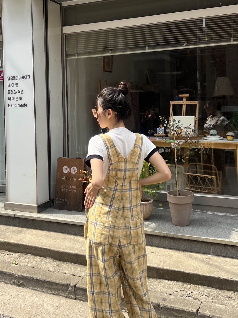 SUNDER MARKET韓國直郵㊣女裝新品熱賣時尚人氣背帶褲格紋SUNDER MARKET背帶褲
