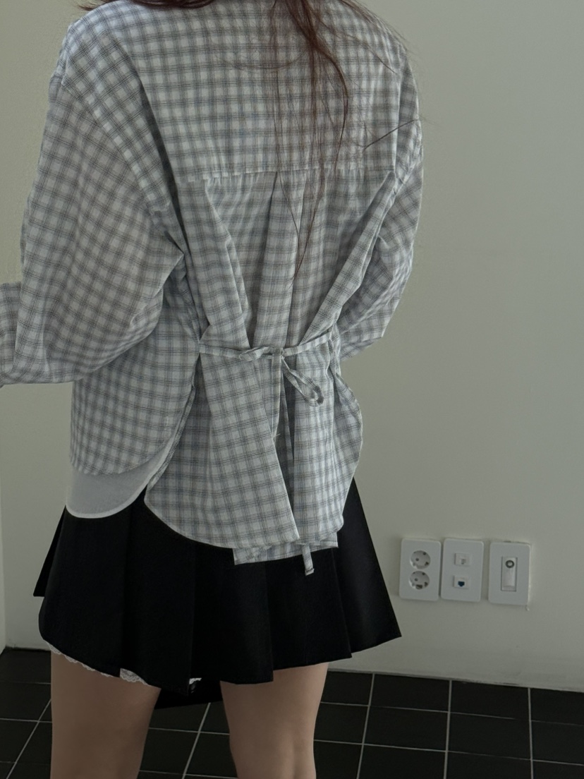 OVER NEAP直郵韓國代購㊣女裝新品人氣時尚襯衫蕾絲衫格紋OVER NEAR襯衫/蕾絲衫