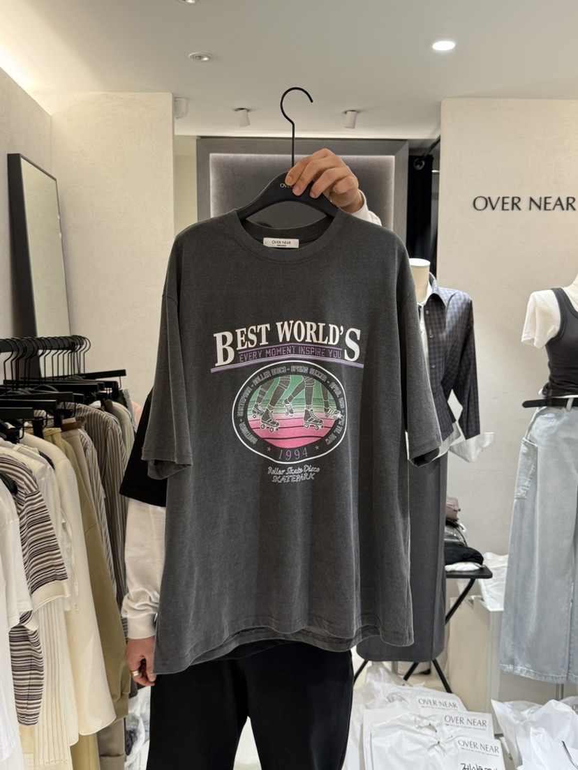 OVER NEAP直郵韓國代購㊣女裝新款25春夏時尚休閑推薦熱賣T恤OVER NEART恤圖色1